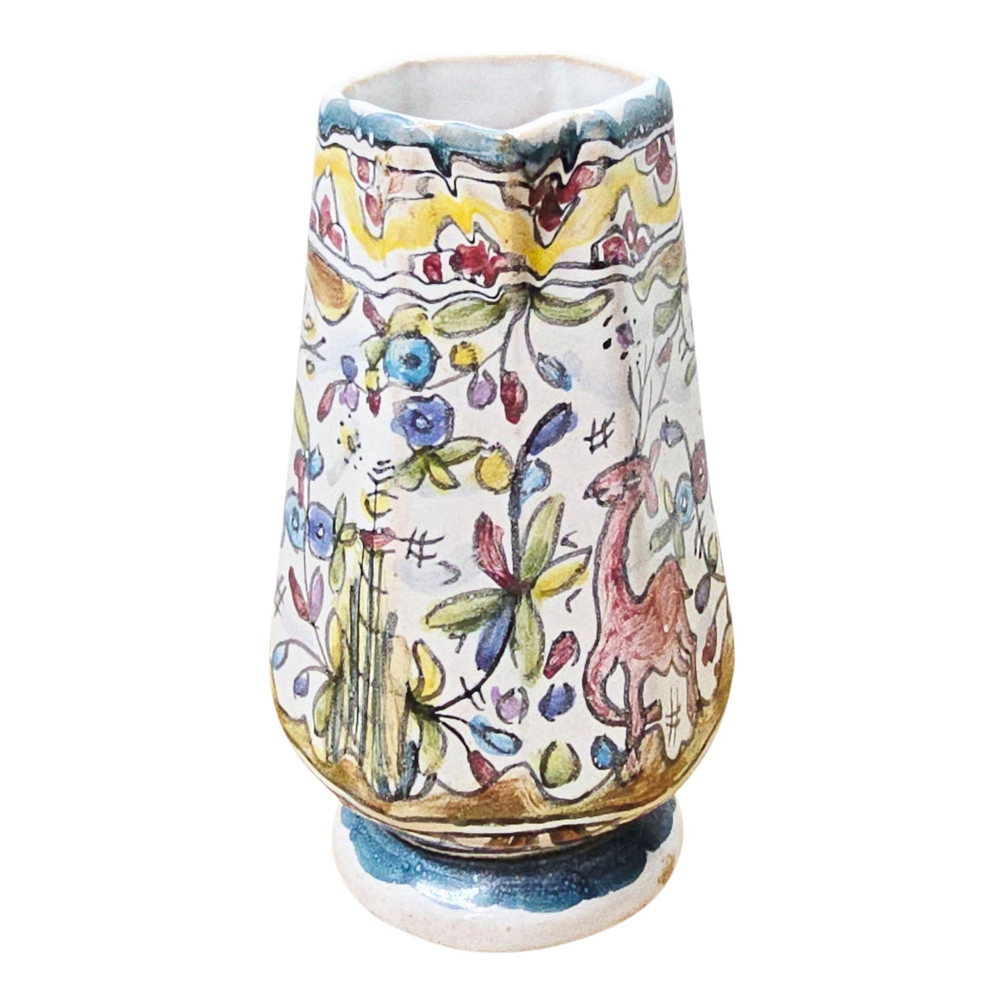 Gerardos Portugal Hand Painted Majolica Creamer Pitcher Deer Rabbit Floral 4.25"