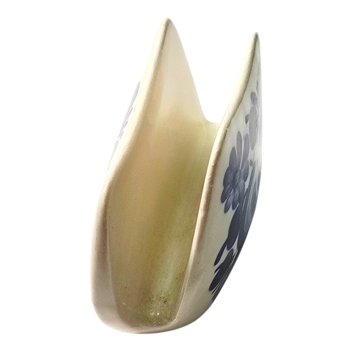 Vintage Polish Pottery Napkin Holder Letter Holder Blue Floral Design Marked
