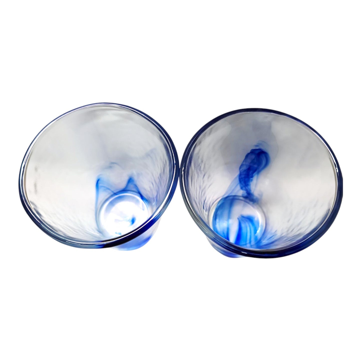 Bormioli Rocco Hand Blown Glasses, Italian Cobalt Blue Swirl Glasses, Heavy Glass