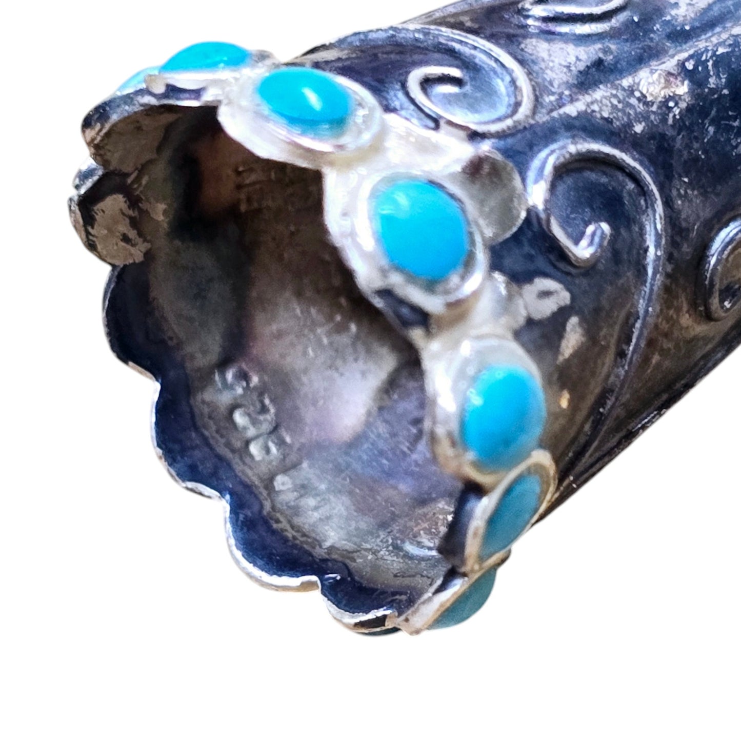 925 Sterling Silver Thimble with Turquoise Cabochon Marked Made in Mexico