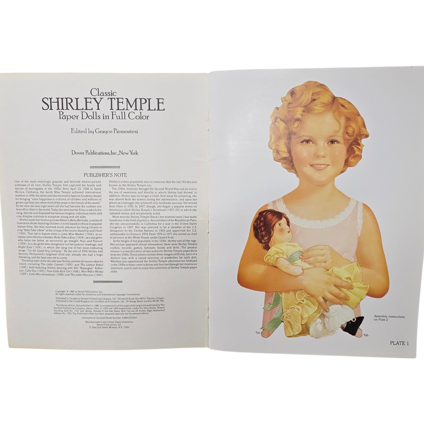 Classic Shirley Temple Paper Dolls in Full Color Dover 1986 Book