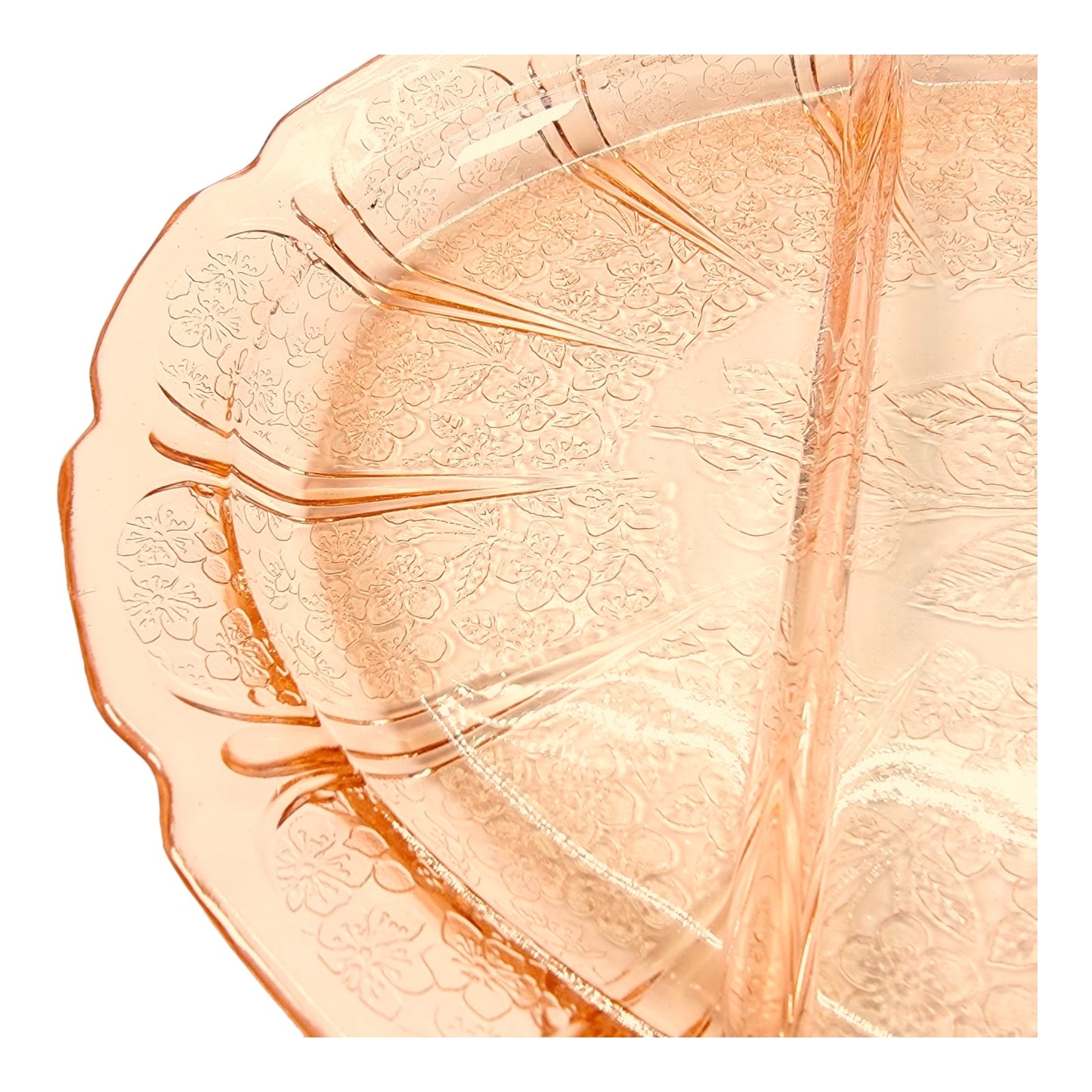 AS IS Vintage Cherry Blossom Pink Jeannette 13” Divided Platter Pink Depression Glass