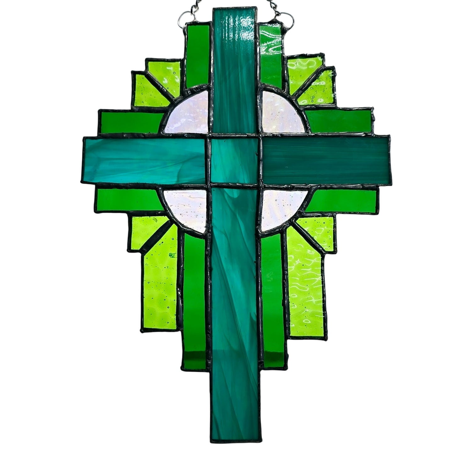 Stained Glass Cross Sun Catcher, Green Glass Cross, Easter Decor