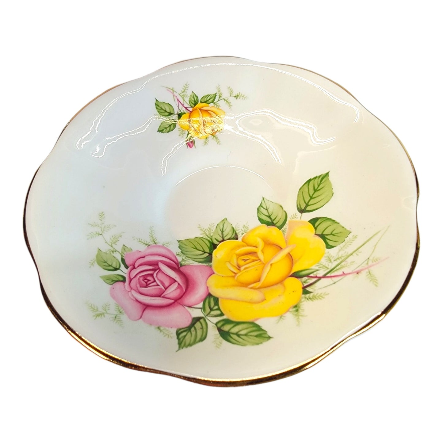 Royal Seagrave Bone China Teacup and Saucer, Pink and Yellow Roses