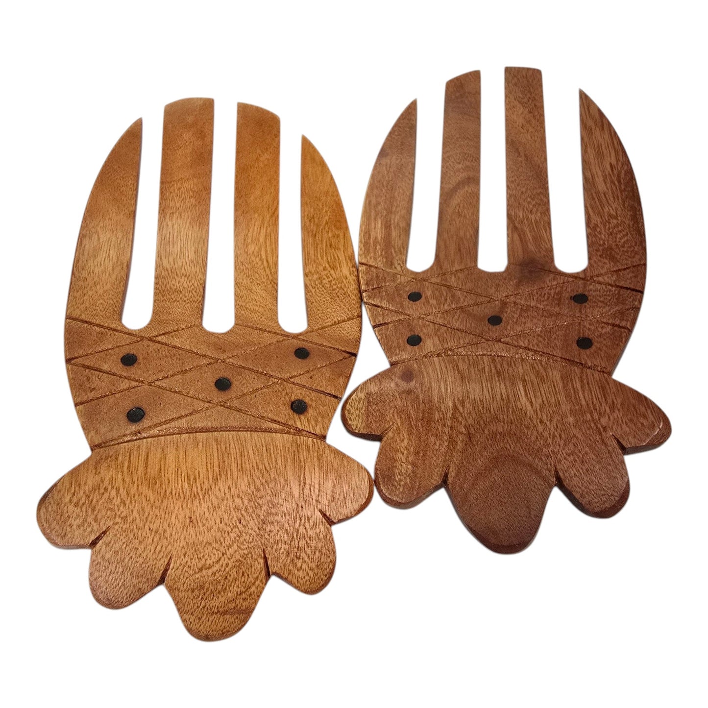 3 Pc Vintage Wooden Salad Bowl with Tongs marked Kamani Woods