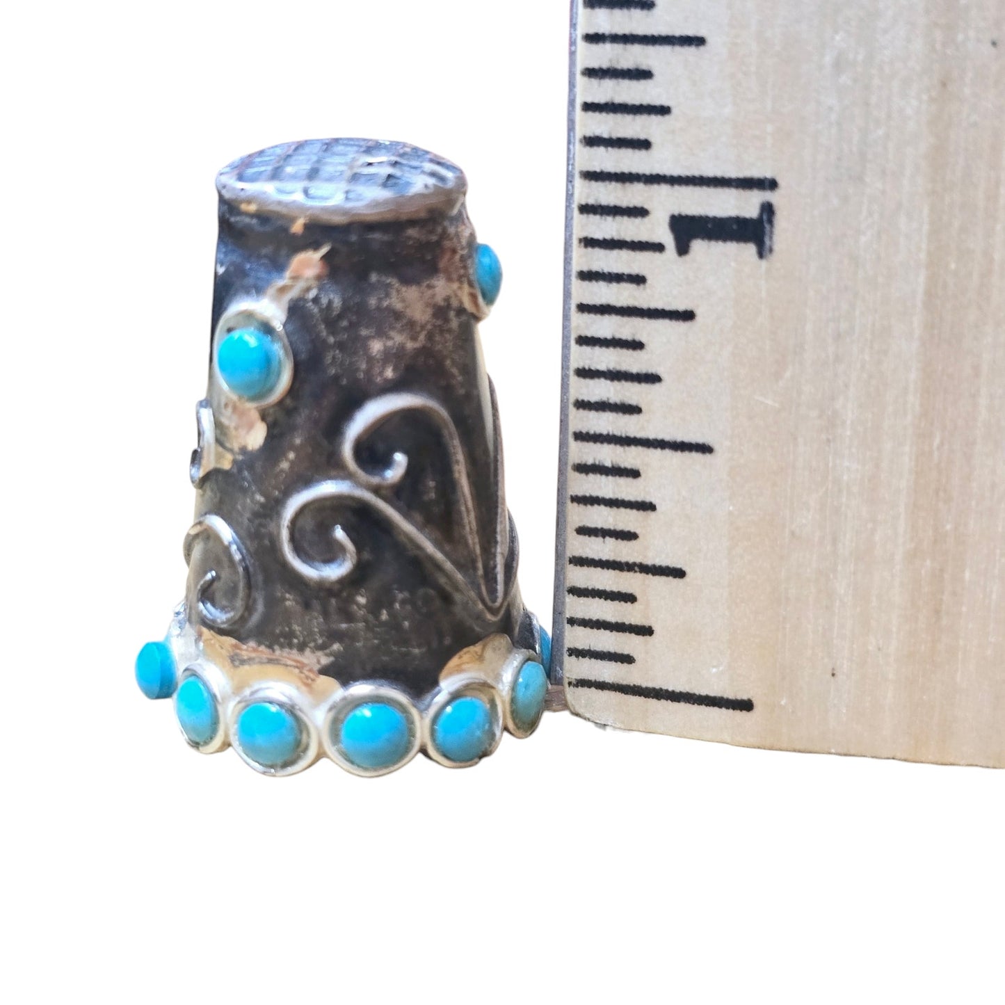 * 925 Sterling Silver Thimble with Turquoise Cabochon Marked Made in Mexico