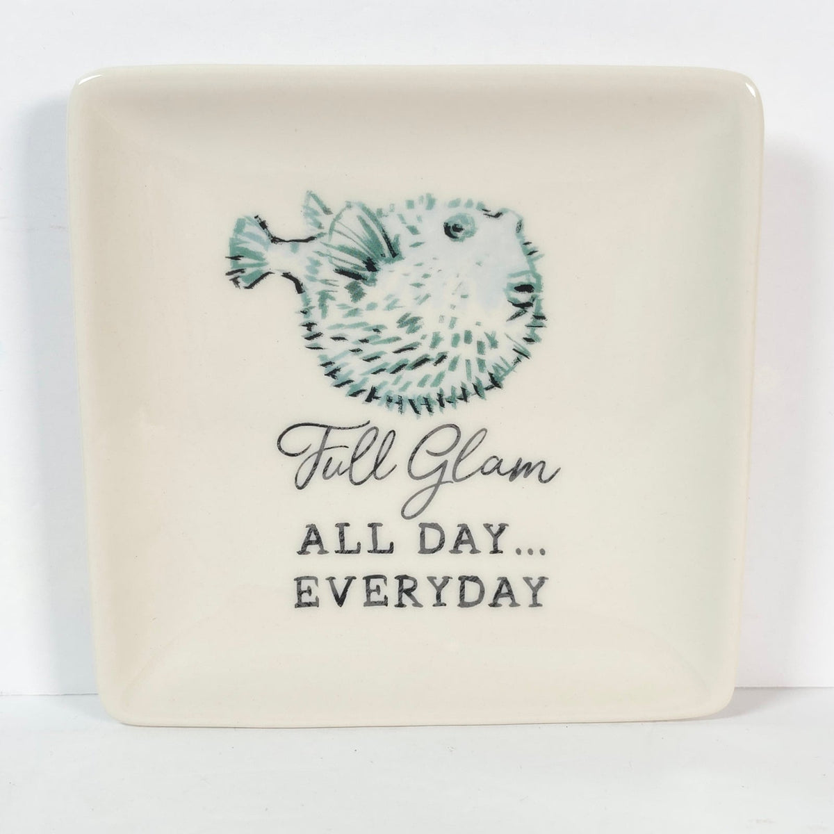 Chad Barrett Full Glam Pufferfish Square Trinket Dish Ceramic