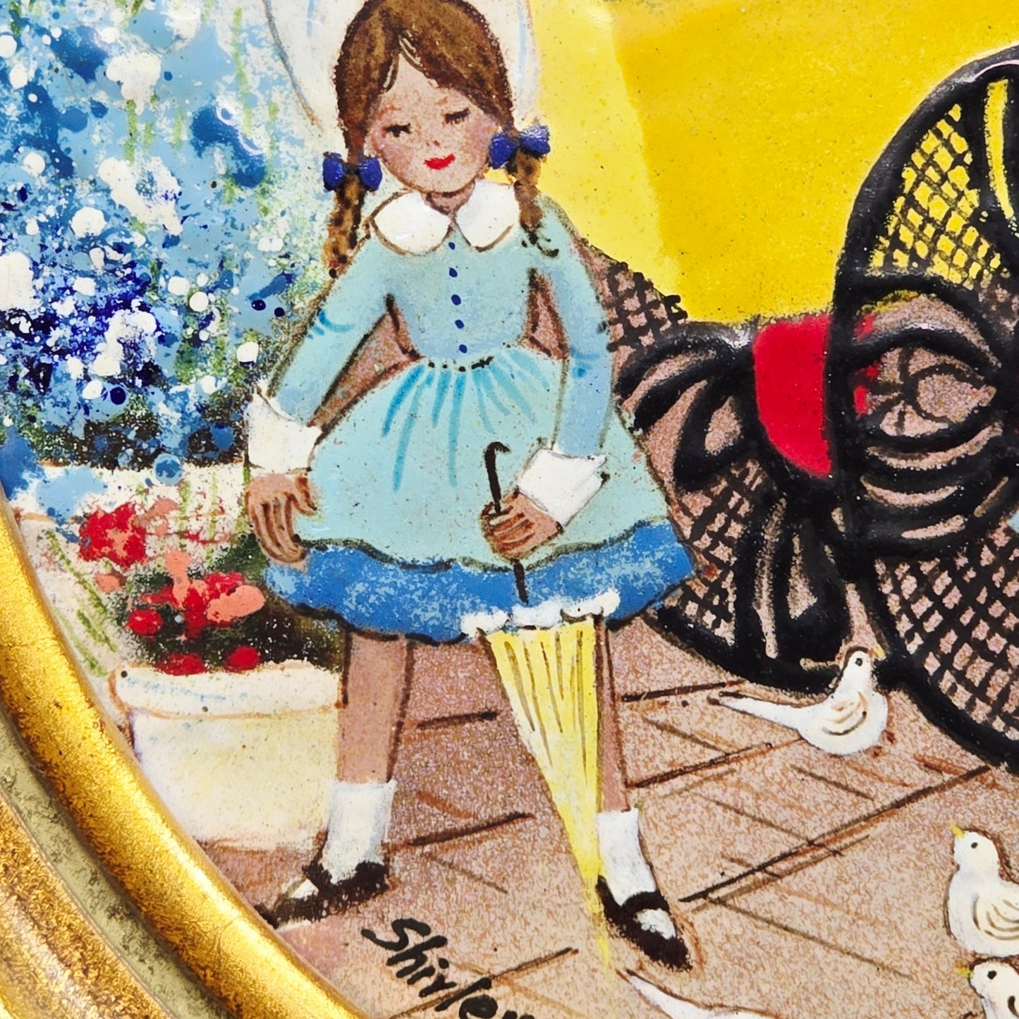 Shirley Mansfield Original Art Enamel on Copper Signed "The Flower Cart" 46/5000