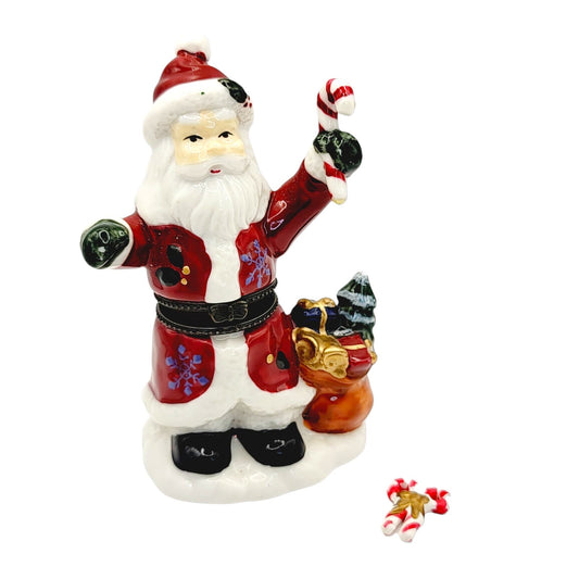 Santa Trinket Box Figurine with Candy Cane Trinket Inside 4.5" Santa Trinket Box