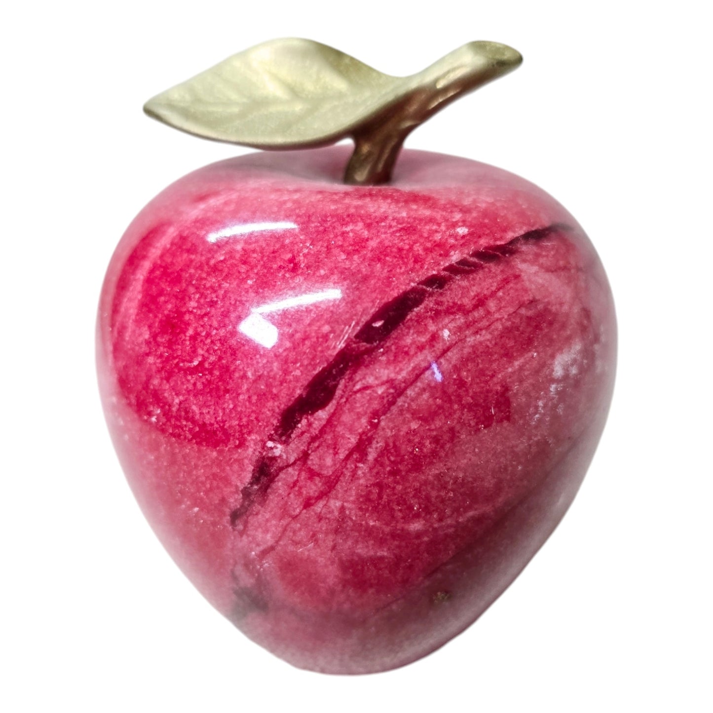 Red Marble Apple Paperweight with Brass Leaf Stem, Teacher Gift