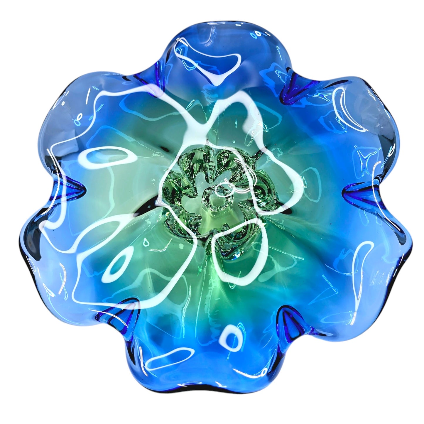 Royal Gallery Blue Green Ombre Crystal Glass Pedestal Bowl / Centerpiece 10.5"