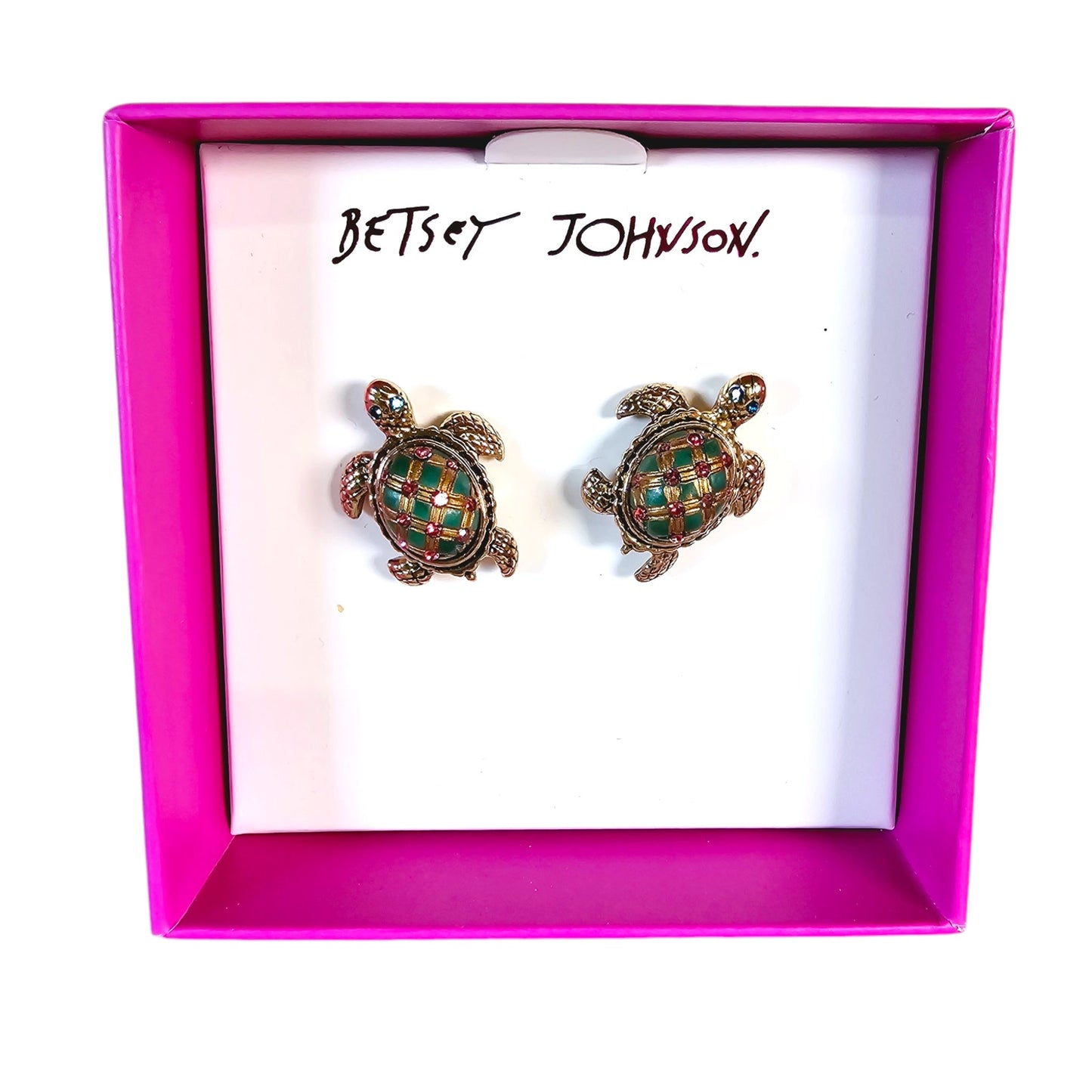 Betsey Johnson Gold Tone Sparkly Turtle Stud Earrings, New in Box