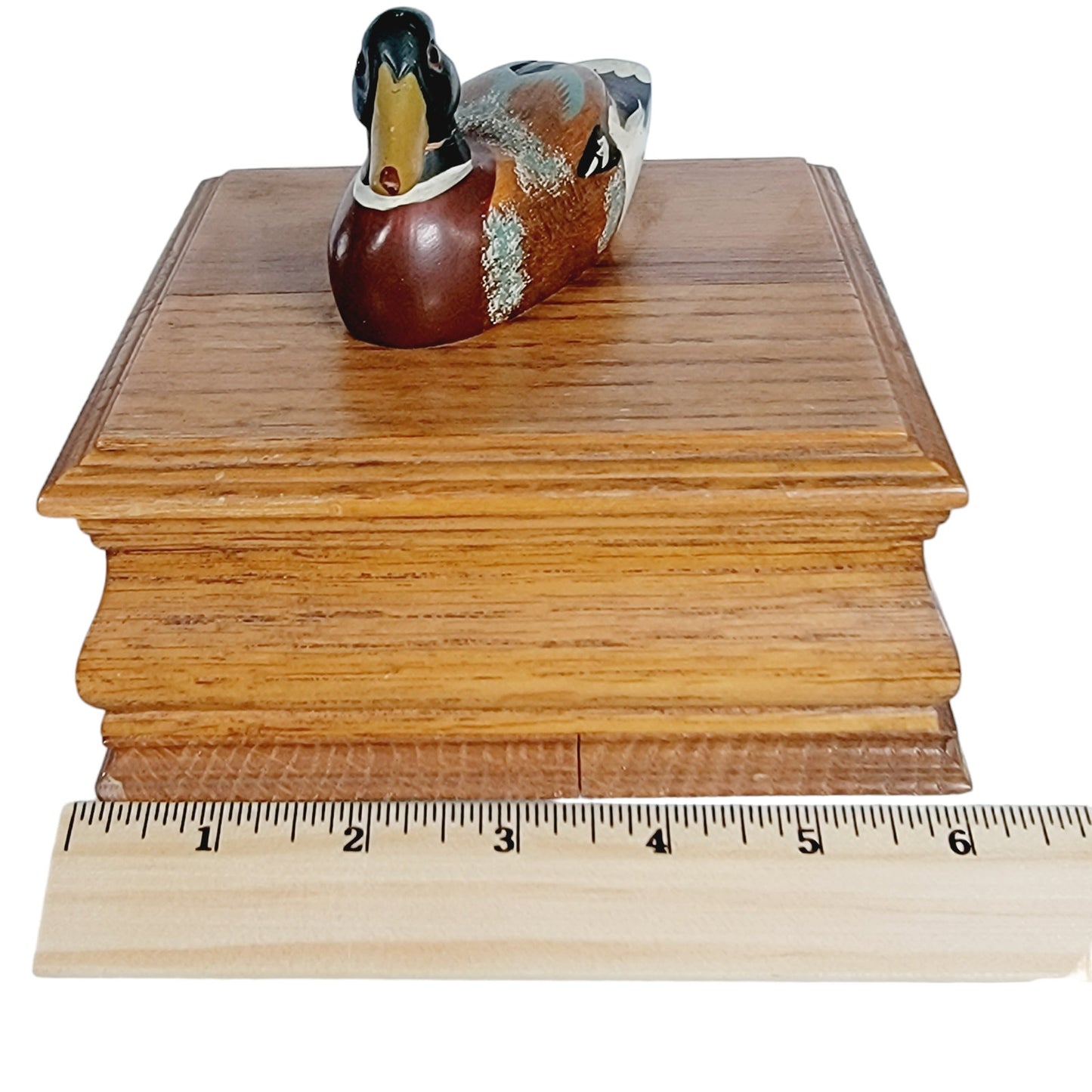 Wooden Trinket Box with Hand-Carved Mallard Duck on Lid, Rustic Decor, Card Box