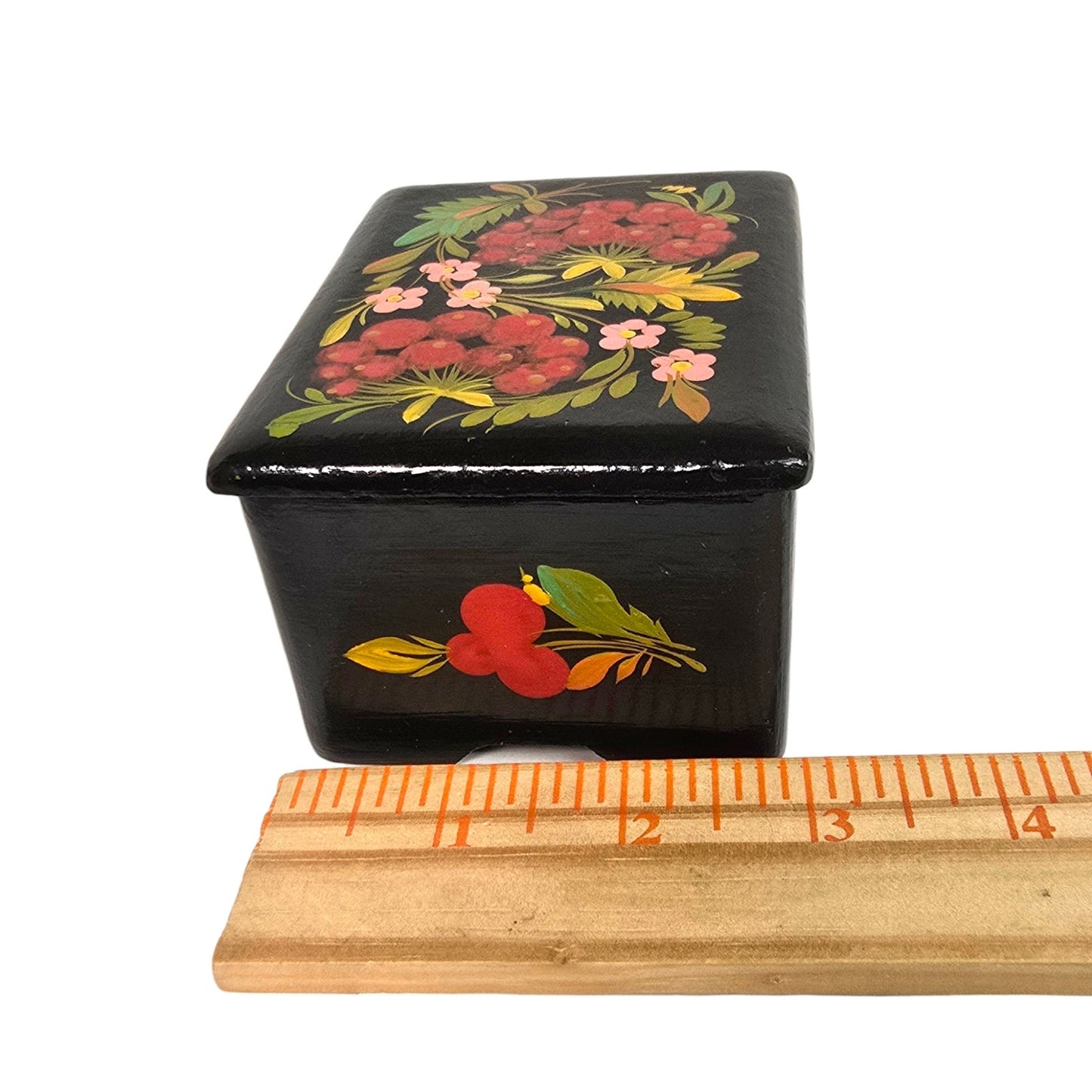 Vintage Hand Painted Floral Wooden Lacquer Box Folk Art Trinket Box 808 Mark