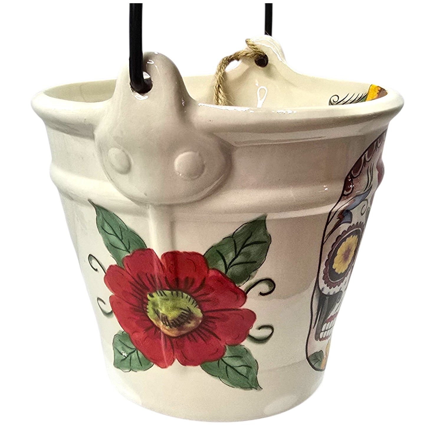 Maxcera Decor of the Dead Sugar Skull Ceramic Bucket Halloween Dia de los Muertos