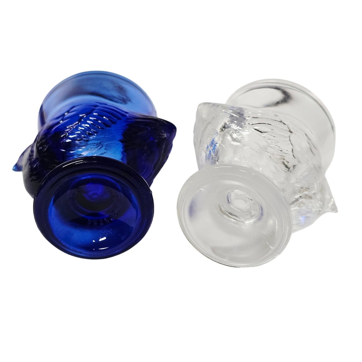 Vintage French Glass Chicken Egg Cups Set of 2 Cobalt Blue & Clear Marked France