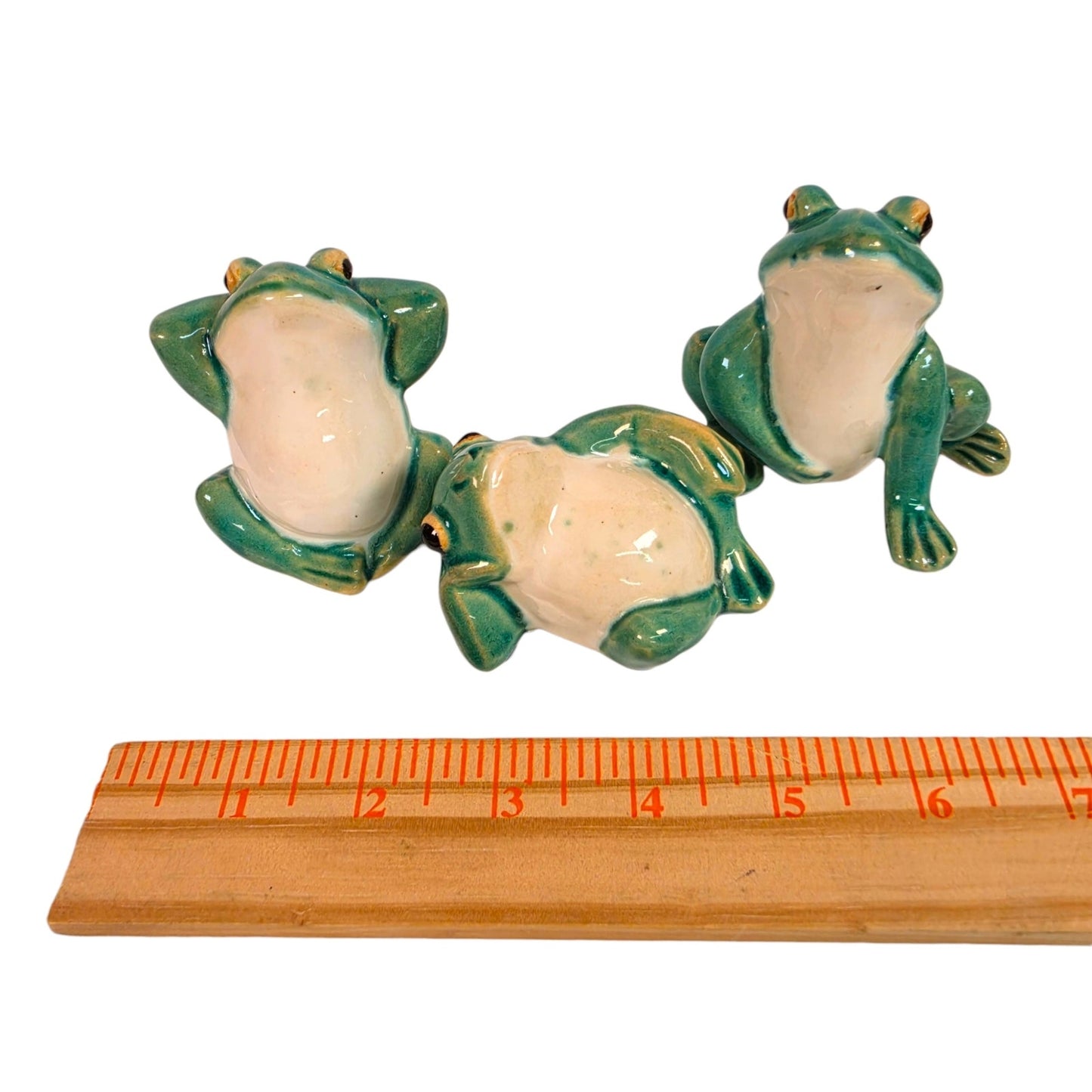 Vtg Ceramic Frog Figurines Lounging Set of 3 Whimsical Anthropomorphic MCM Decor