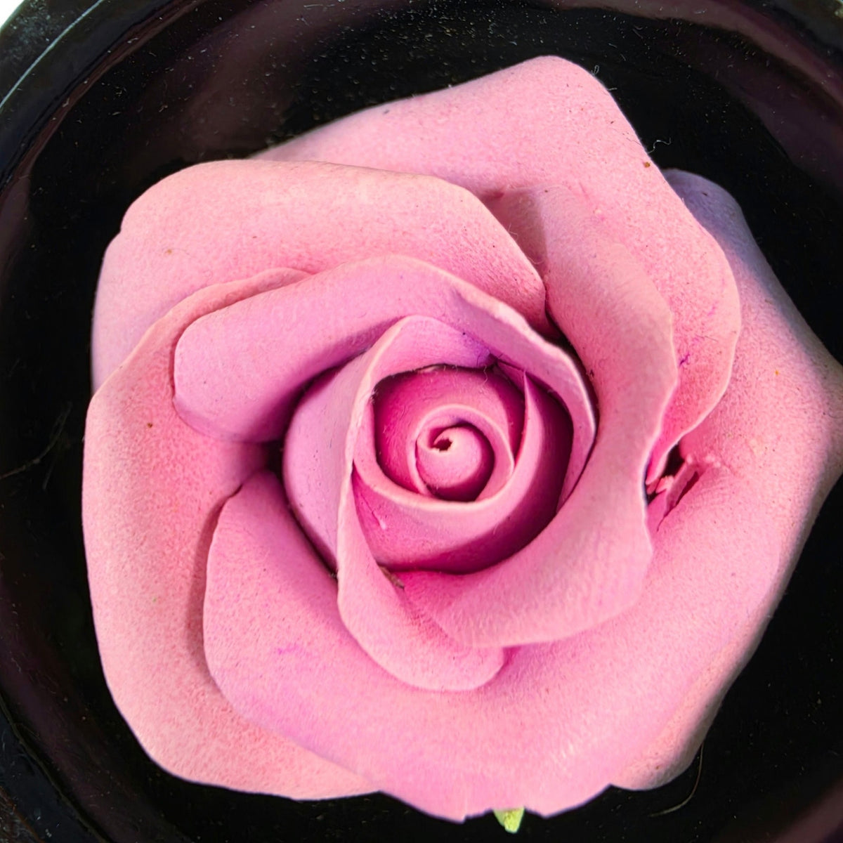 Vintage Japanese Lacquerware Round Trinket Box with Porcelain Rose