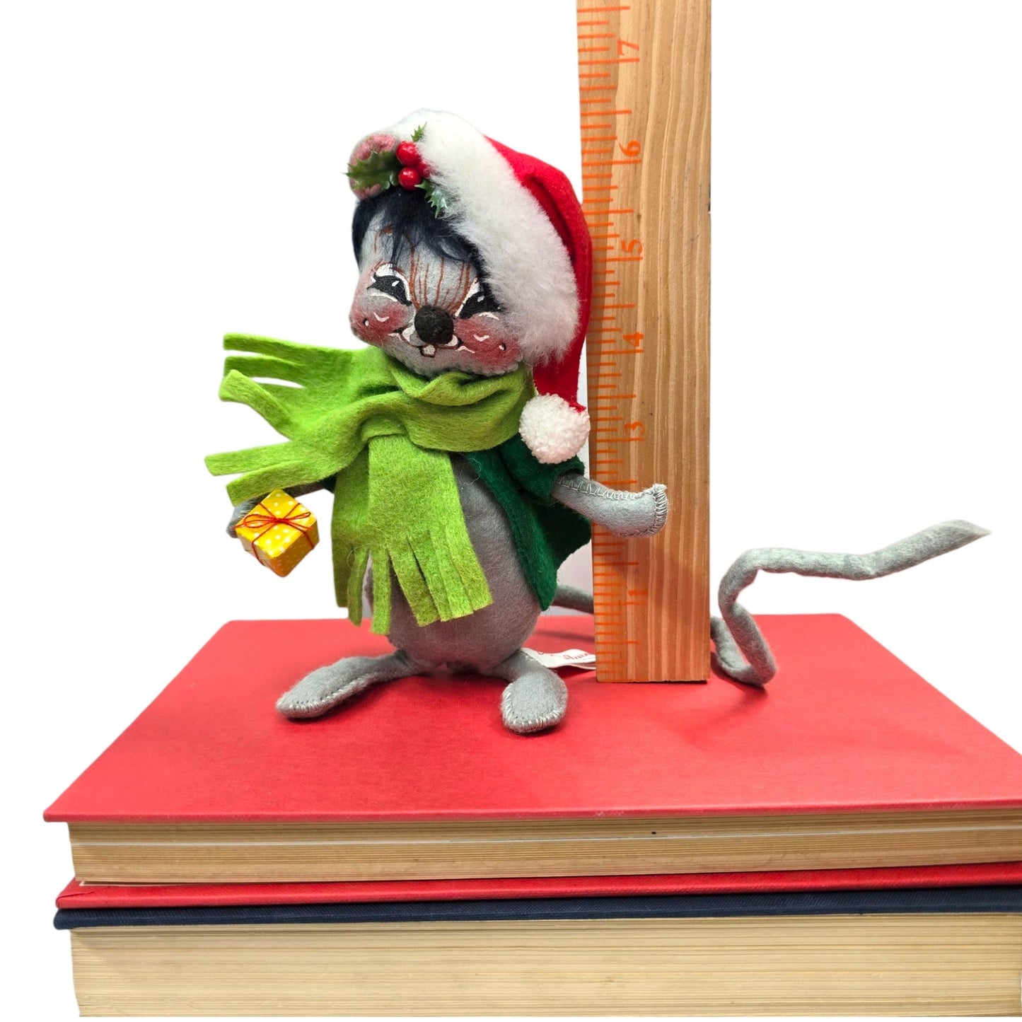 Vtg Annalee 1989 Christmas Mouse Felt Doll Green Scarf Santa Hat Holiday Decor