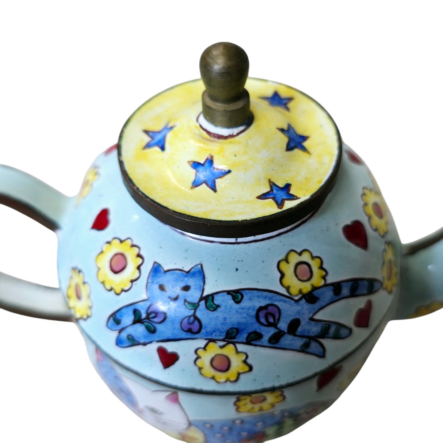 Kelvin Chen Miniature Hand Painted Cat Enamel Teapot