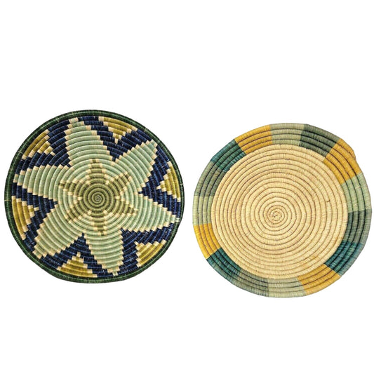 Hand Coiled Woven Grass Basket African Round Wall Baskets Hanging Art BOHO 12"