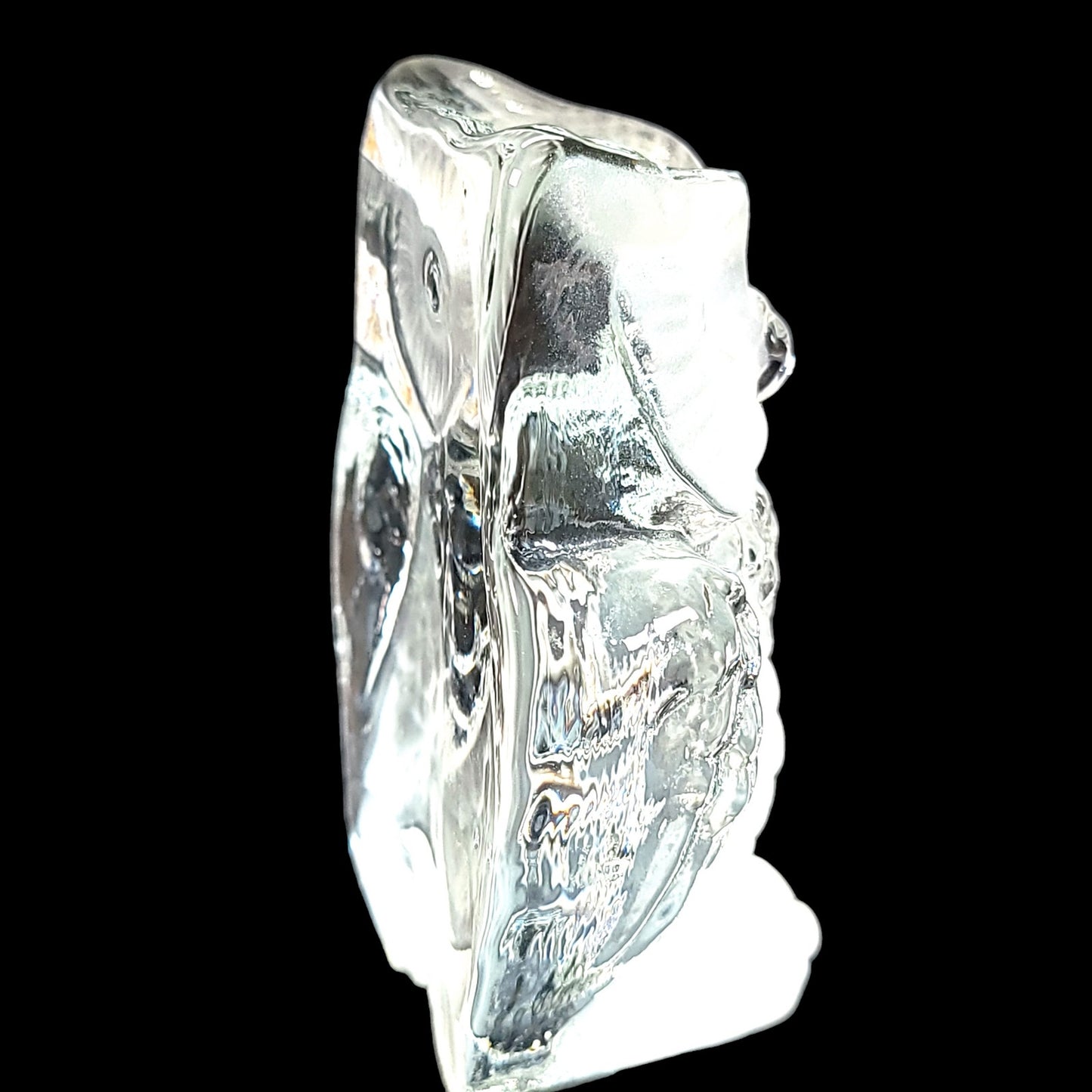4" Vintage Clear & Frosted Viking Glass Owl Bookend Paperweight FLAW