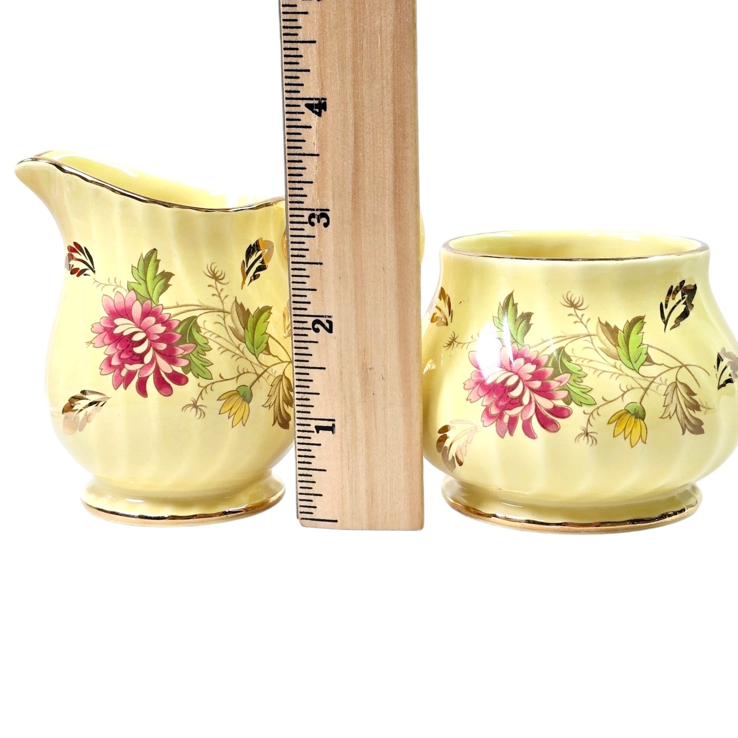 Vintage James Sadler England Yellow and Gold Floral Cream and Sugar Set 1937 No. 2750 PR