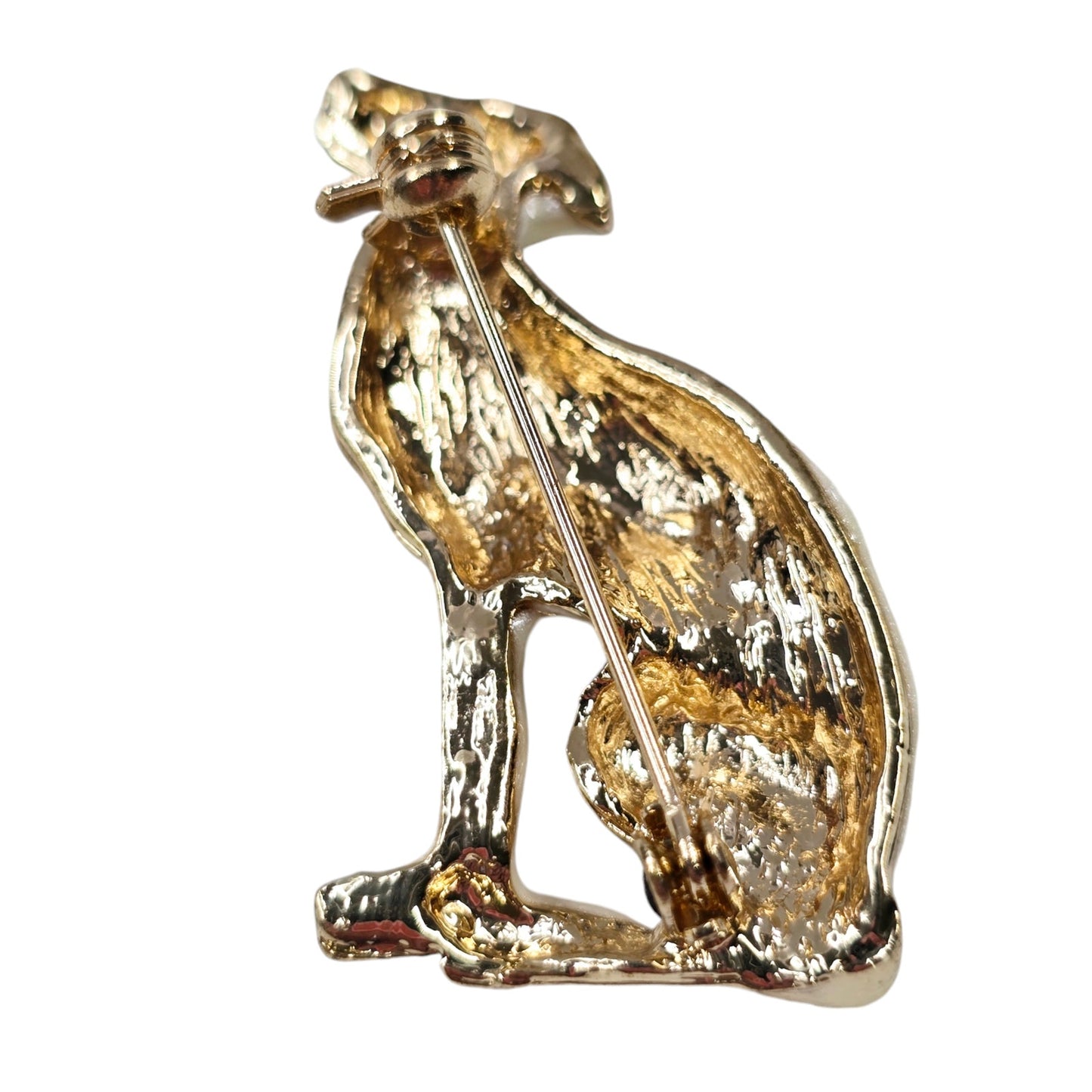 White Enamel Whippet Greyhound Puppy with Rhinestone Collar Lapel Pin Brooch Jewelry