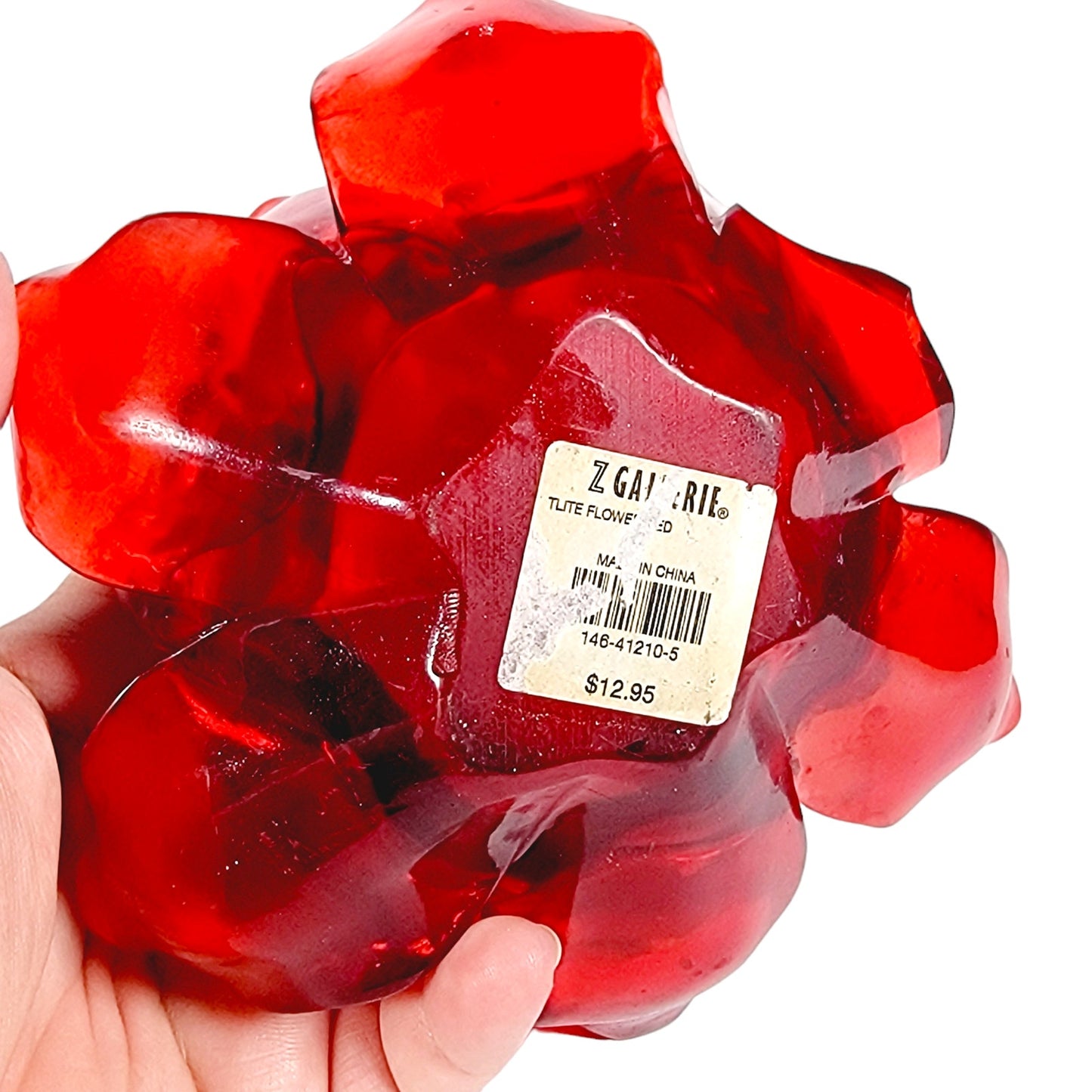 Z Galerie Red Glass Flower Tealite Holder FLAW (Broken Petal)