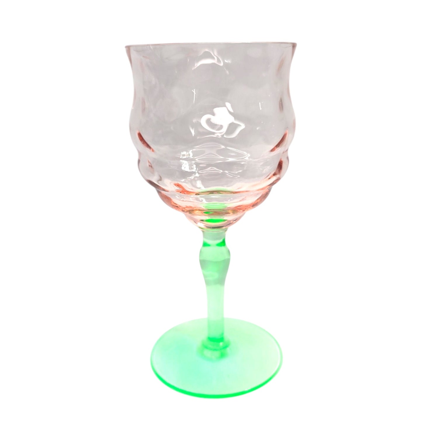 AS IS Tiffin Watermelon Uranium Glass Cocktail Coupe Champagne Glasses Set of 2