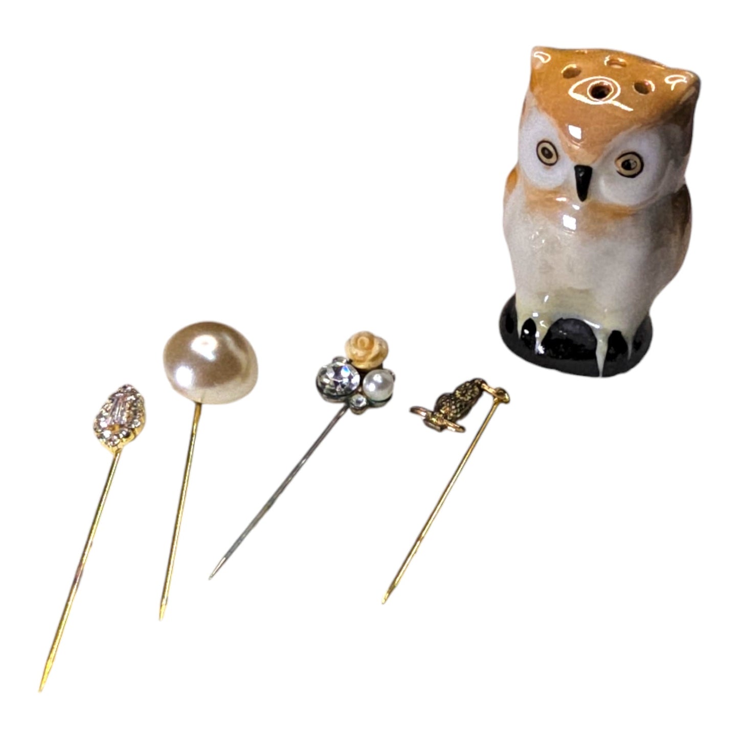 Lusterware Owl Shaker with 4 Handmade Pins