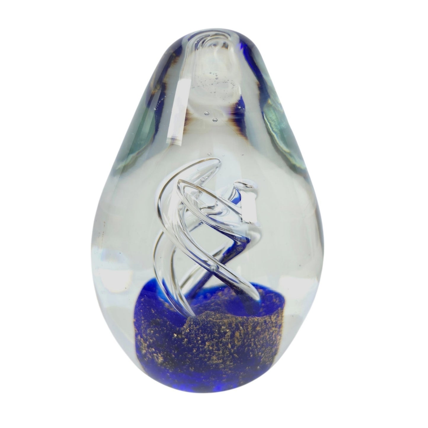 (Reserved for Customer) Vintage Art Glass Egg Paperweight Royal Blue Gold Fleck Aventurine Helix Swirl
