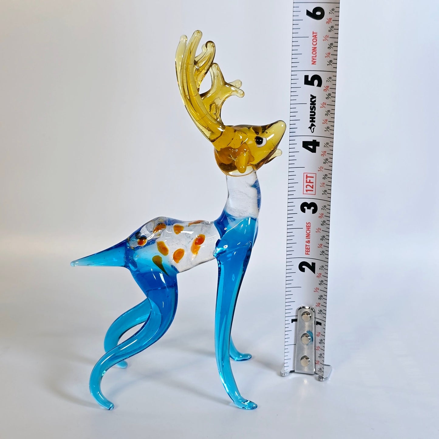 Handblown Art Glass Buck, Deer with Antlers, Stretched Glass Deer