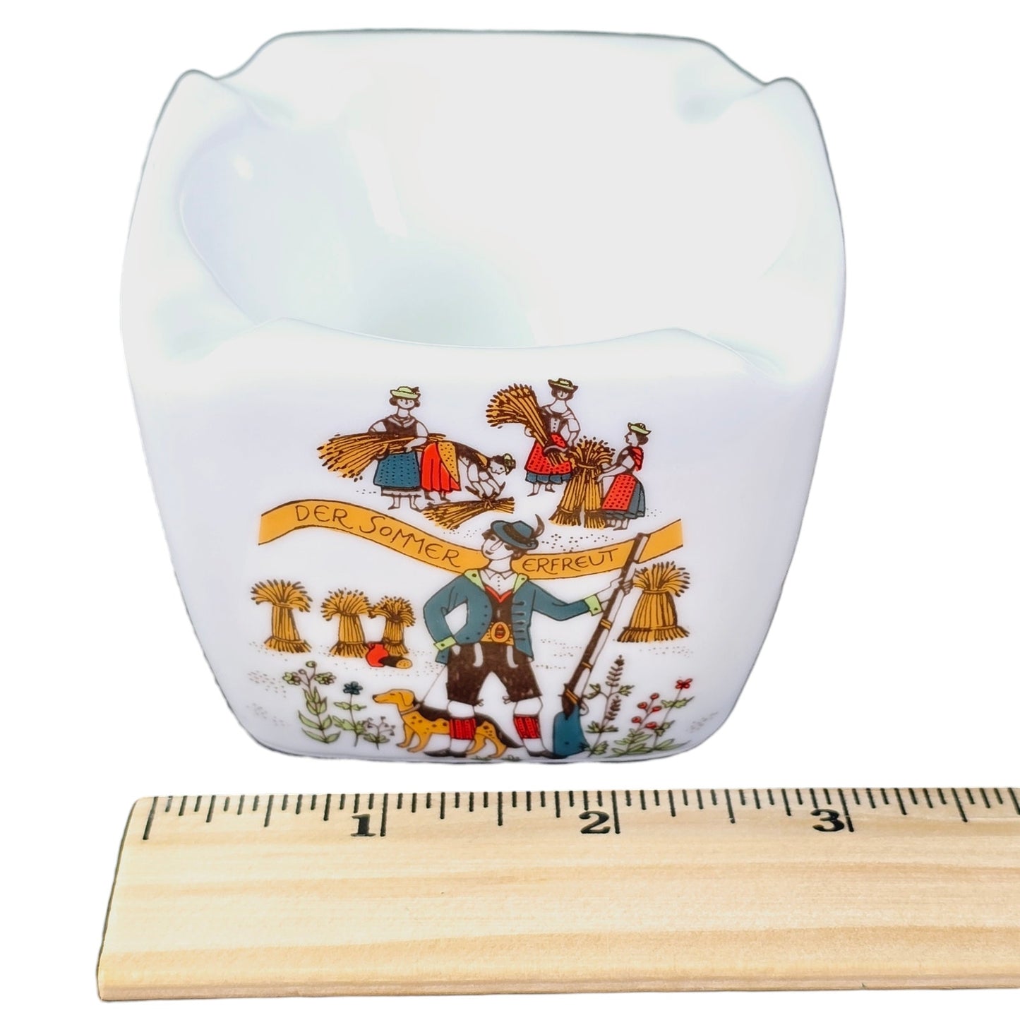 Vintage German Four Seasons Folk Art Ceramic Ashtray, Altenkunstadt Bavaria, 3 1/8" W