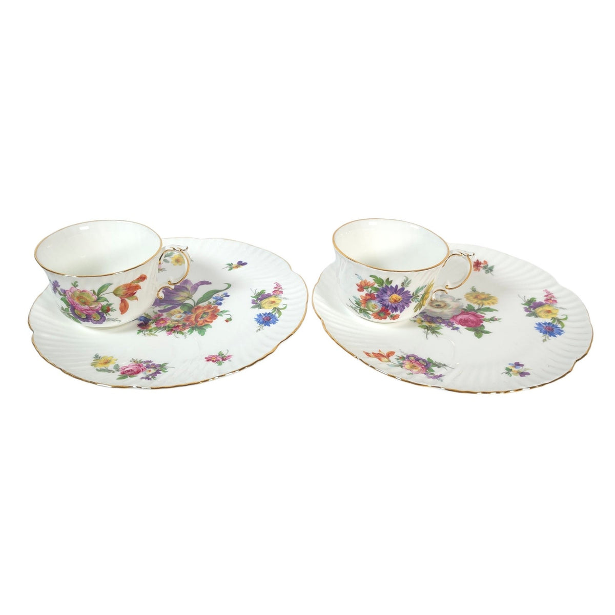 Vintage Oakley England Fine Bone China Floral Tennis Set Cup Snack Plate