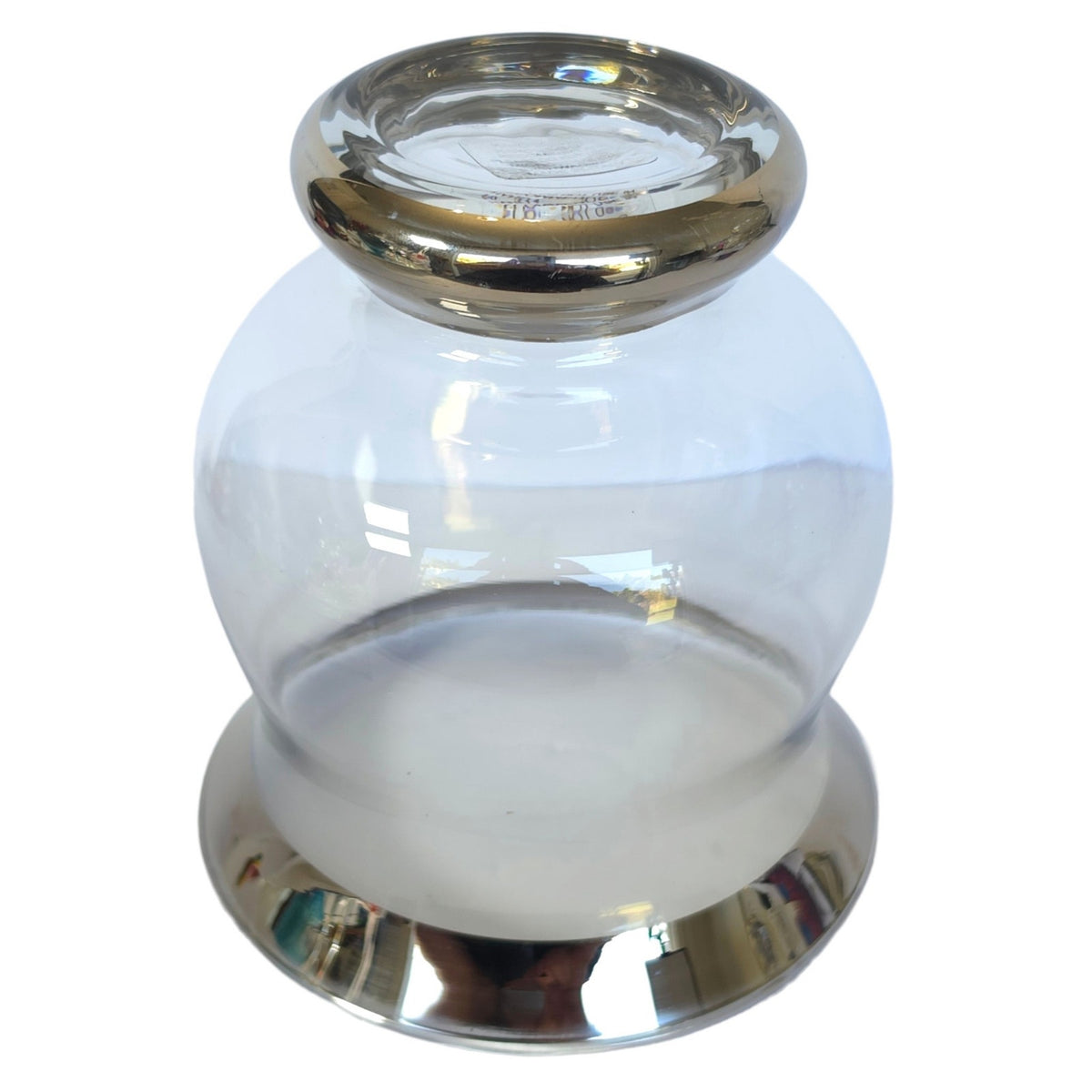 Vintage Crate & Barrel Minuet Glass Hurricane Candle Holder Silver Rim Italy