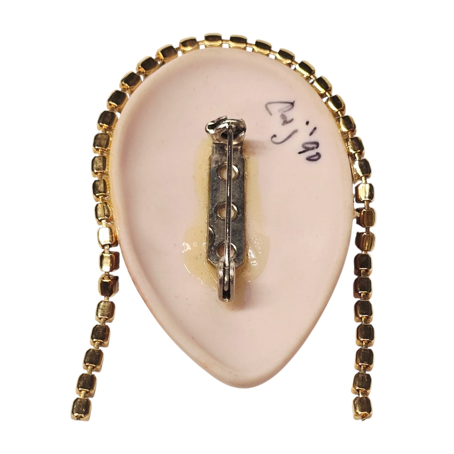 Vintage Art Deco Lady Face Brooch Signed Rhinestone Faux Pearl Flapper 1990 Pin