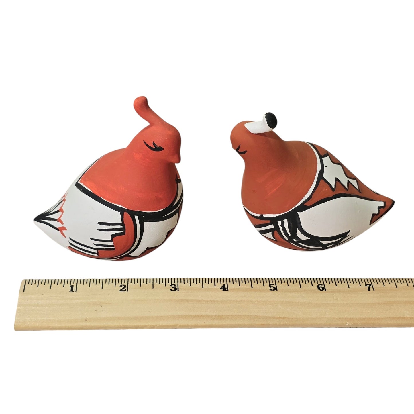 Set of 2 Signed Isleta Pueblo Quail Birds, Handmade Mexican Pottery