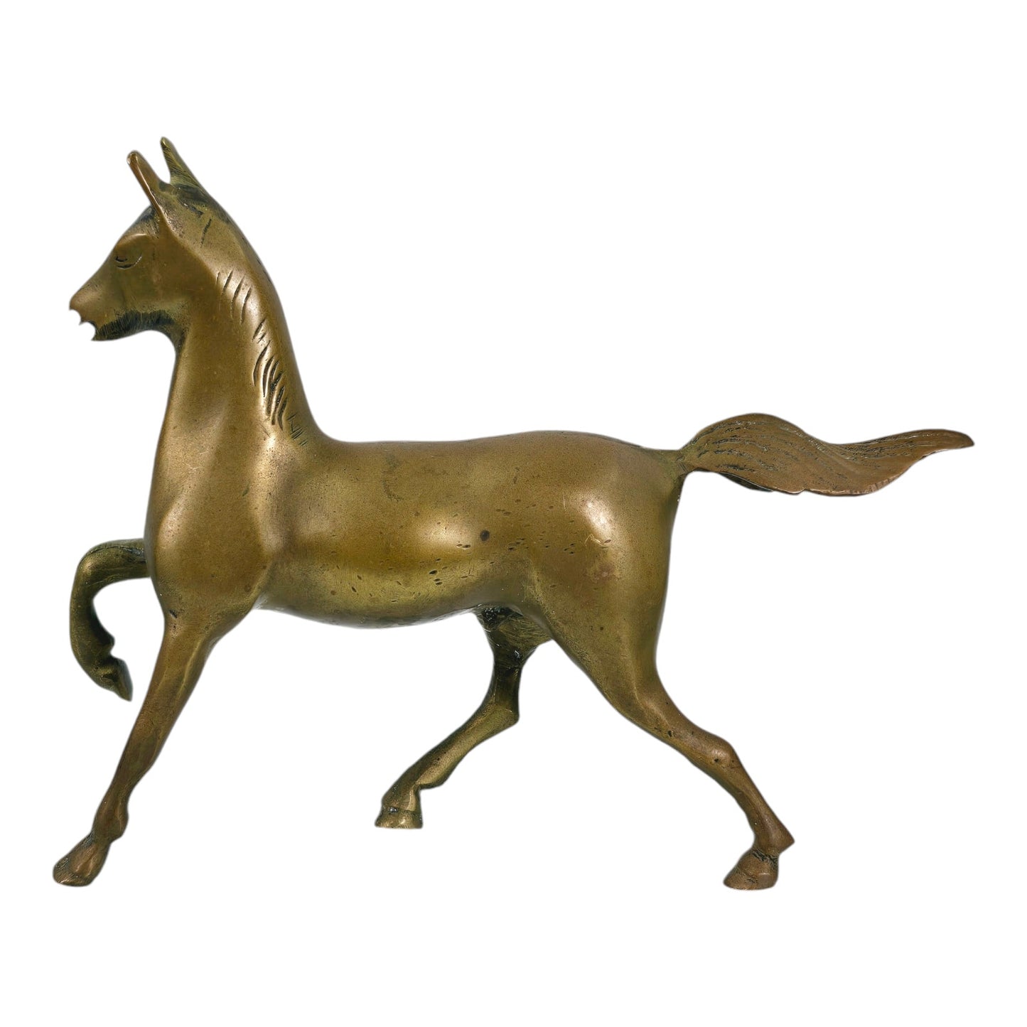 Vintage Brass Horse, Prancing Brass Horse Figurine, Patina, Anatomical, 5.25" H