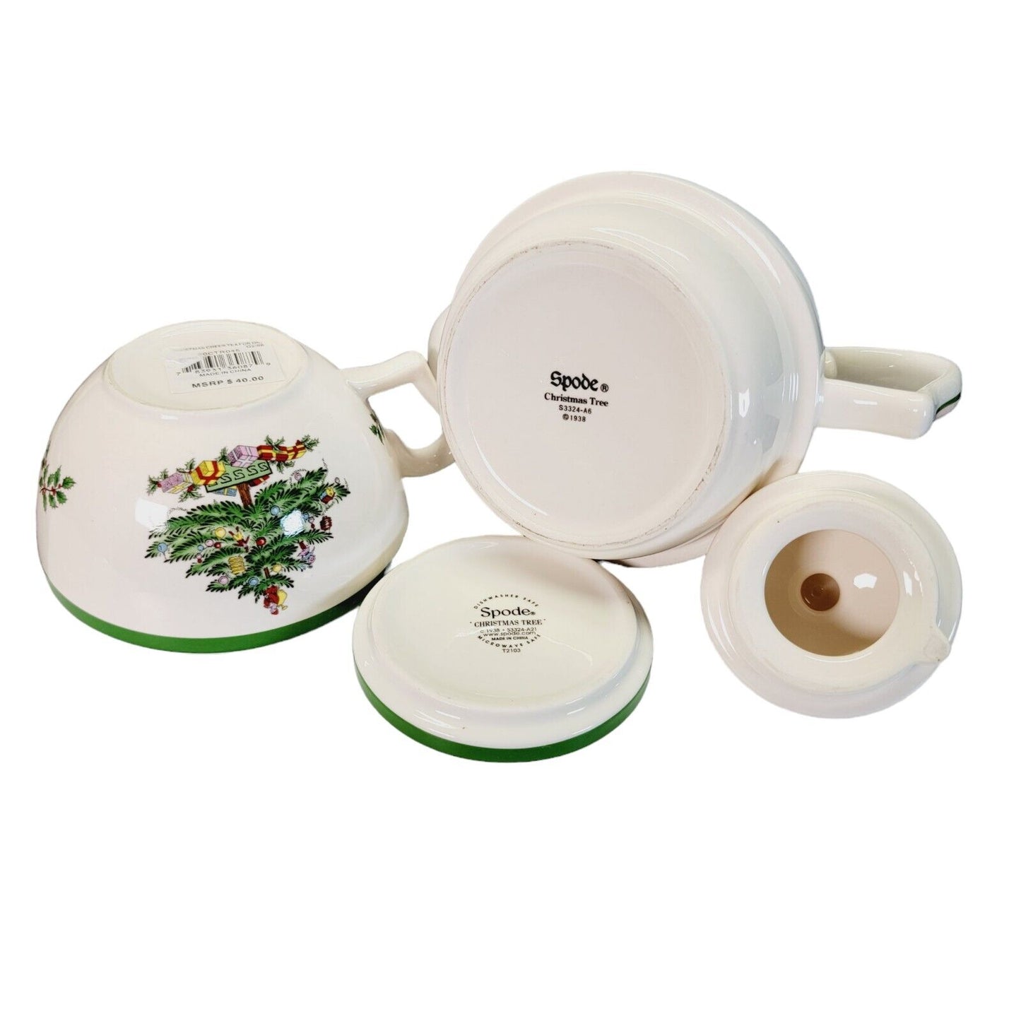 Spode Christmas Cheer Tea For One, Teapot, Cup & Coaster, 4 Pc Set, Spode Tree