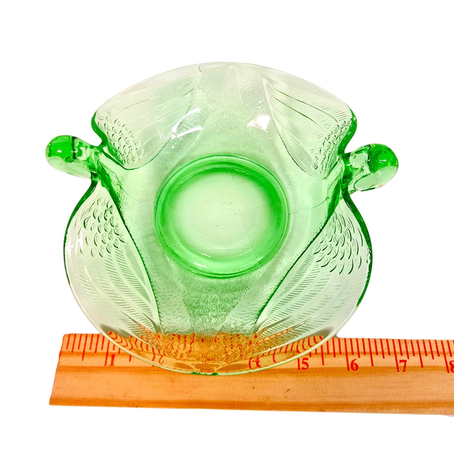 Fenton Dugan Uranium Glass Seagull Dish Swan Double Handle Green Glow Vintage
