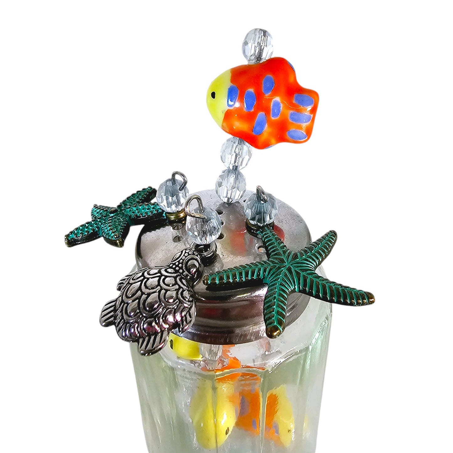 Fish in Bottle Dangling Shaker Pin Art Creation by Julee- Nansea