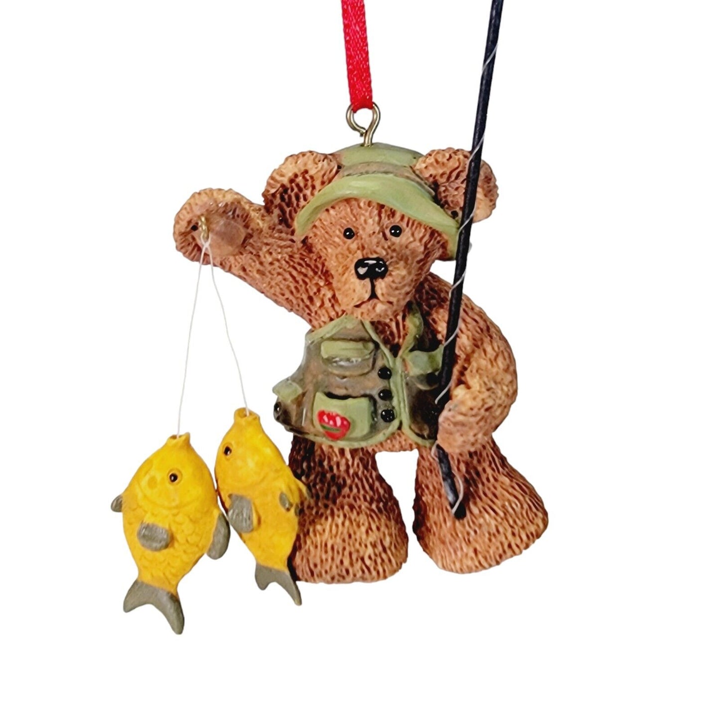 Kurt Adler Holly Bearies Christmas Ornament, Fly Fishing Bear With Dangling Fish