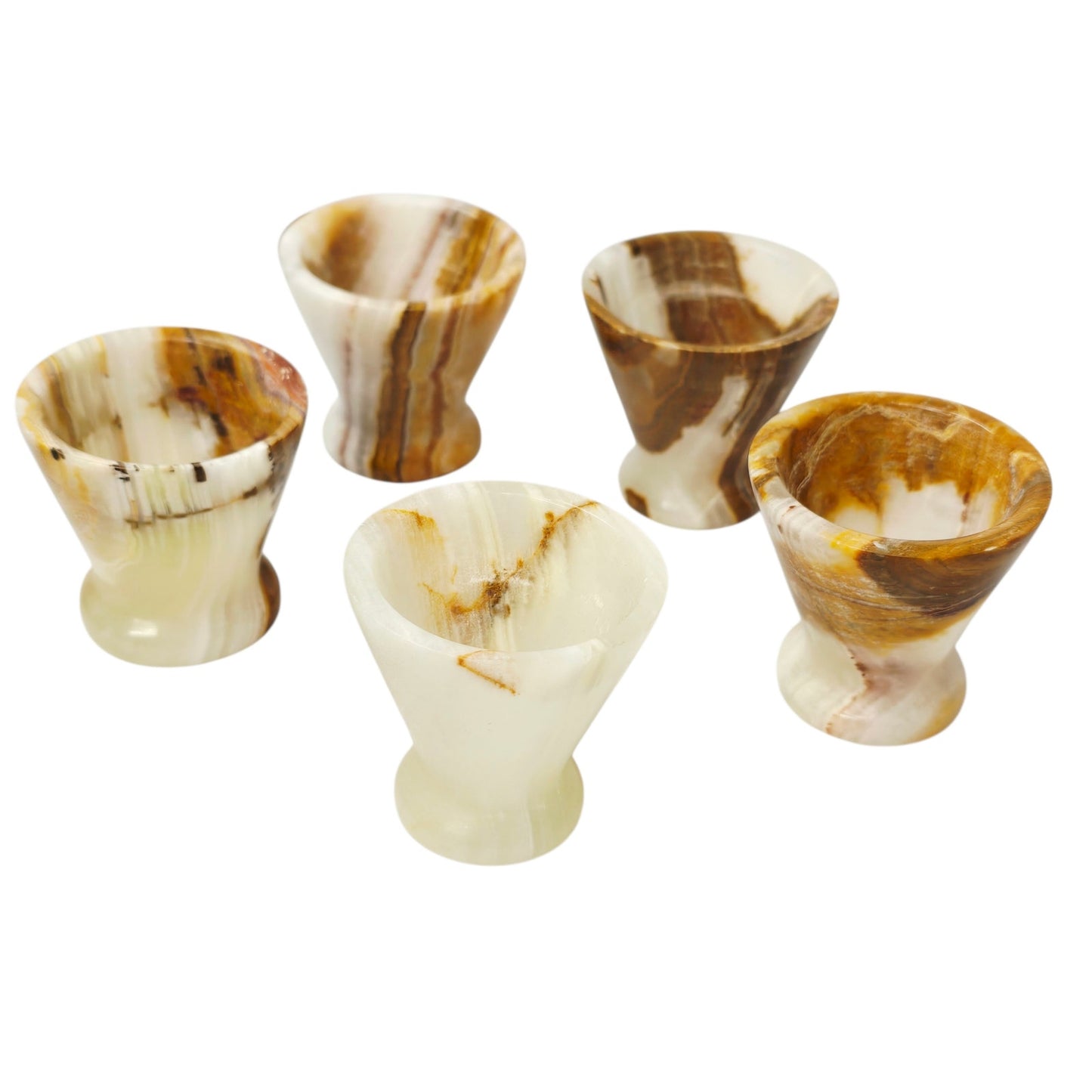 Set of 5 Vtg Onyx Stone Shot Glasses Hand Carved Natural Marble Barware MCM Boho