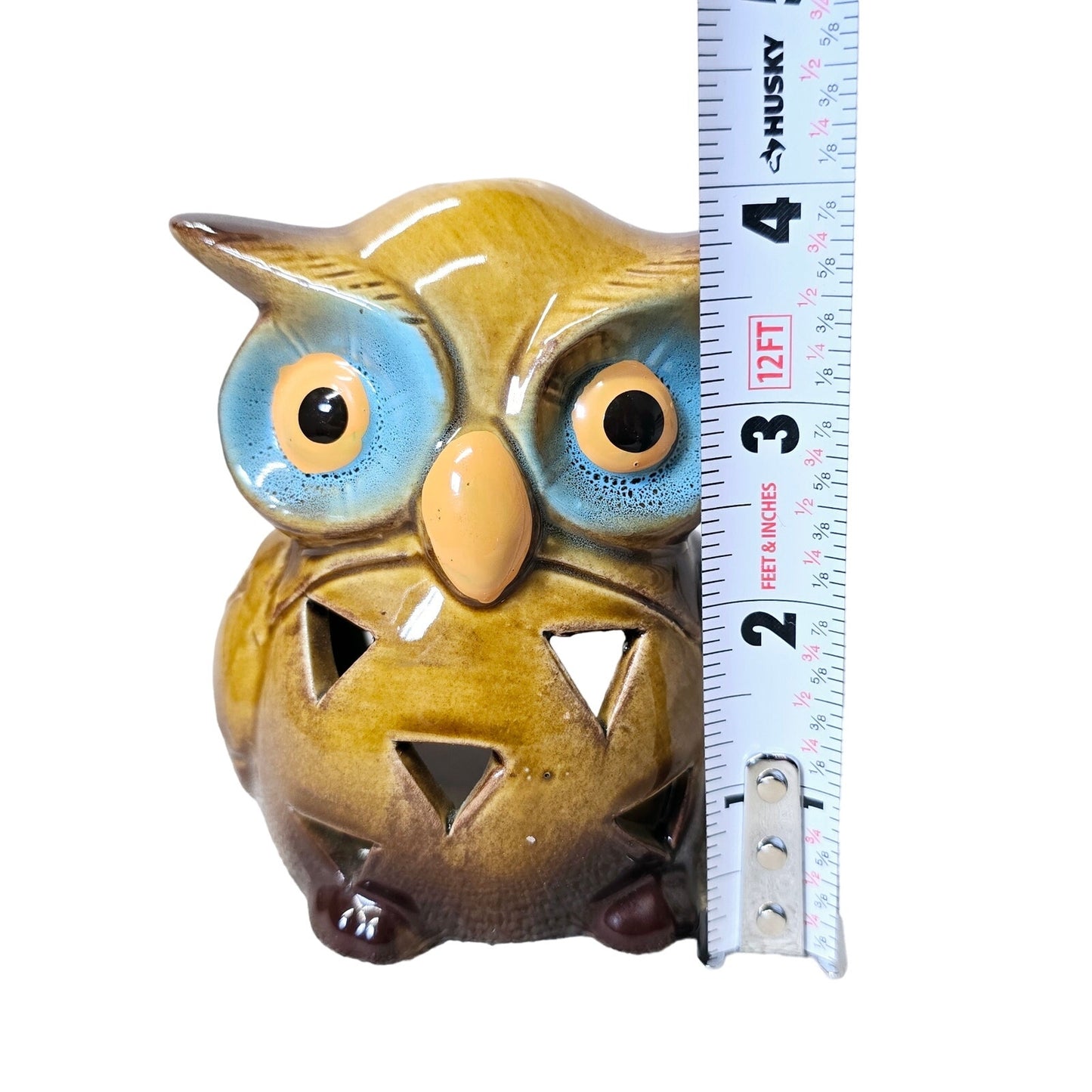 Happy Harvest Glazed Ceramic Owl Tea Light Holder