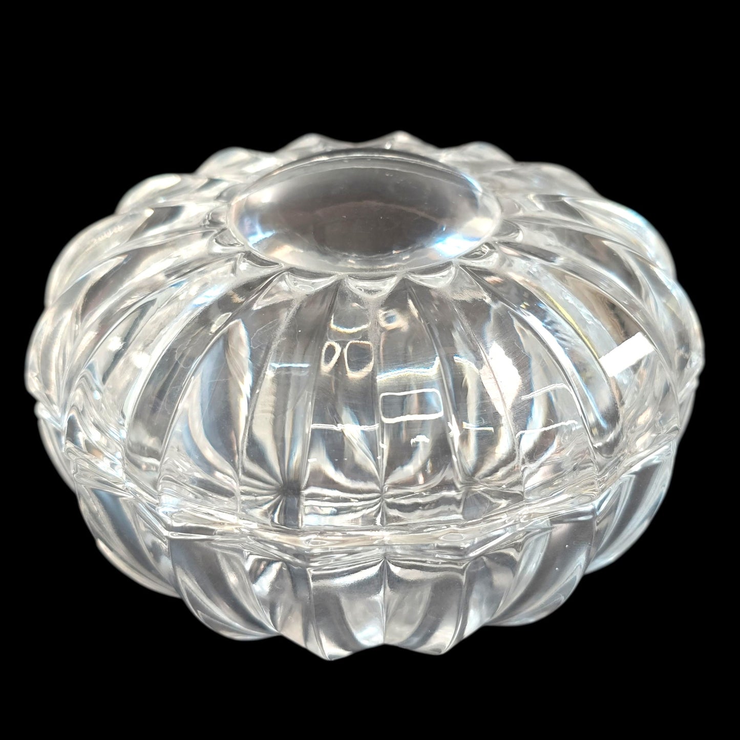 Vtg Magnifying Lead Crystal Eye Lidded Trinket Box Column Panel