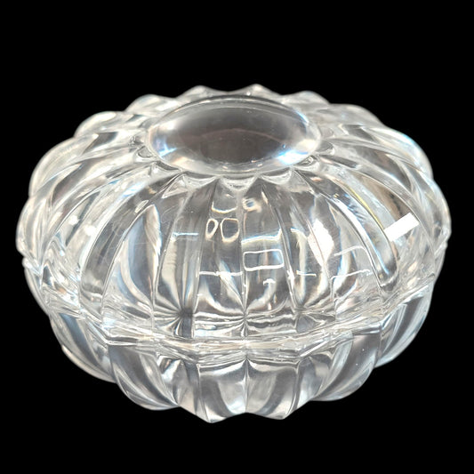 Vtg Magnifying Lead Crystal Eye Lidded Trinket Box Column Panel