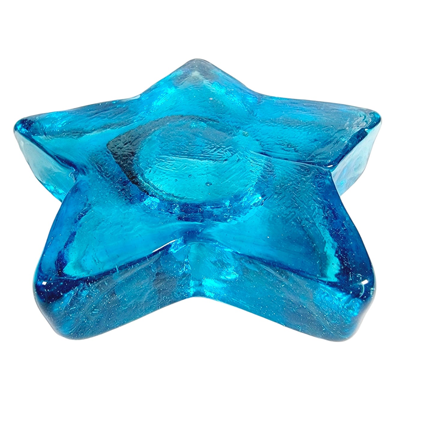 Blue Recycled Glass Star Votive Tealight Holder, Teal Glass Star, Art Glass Star Paperweight