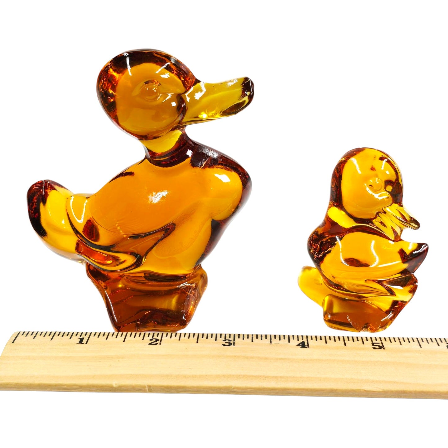 Vtg Fostoria Amber Glass Duck MCM Figural Mother Duck & Duckling AS IS Duckling
