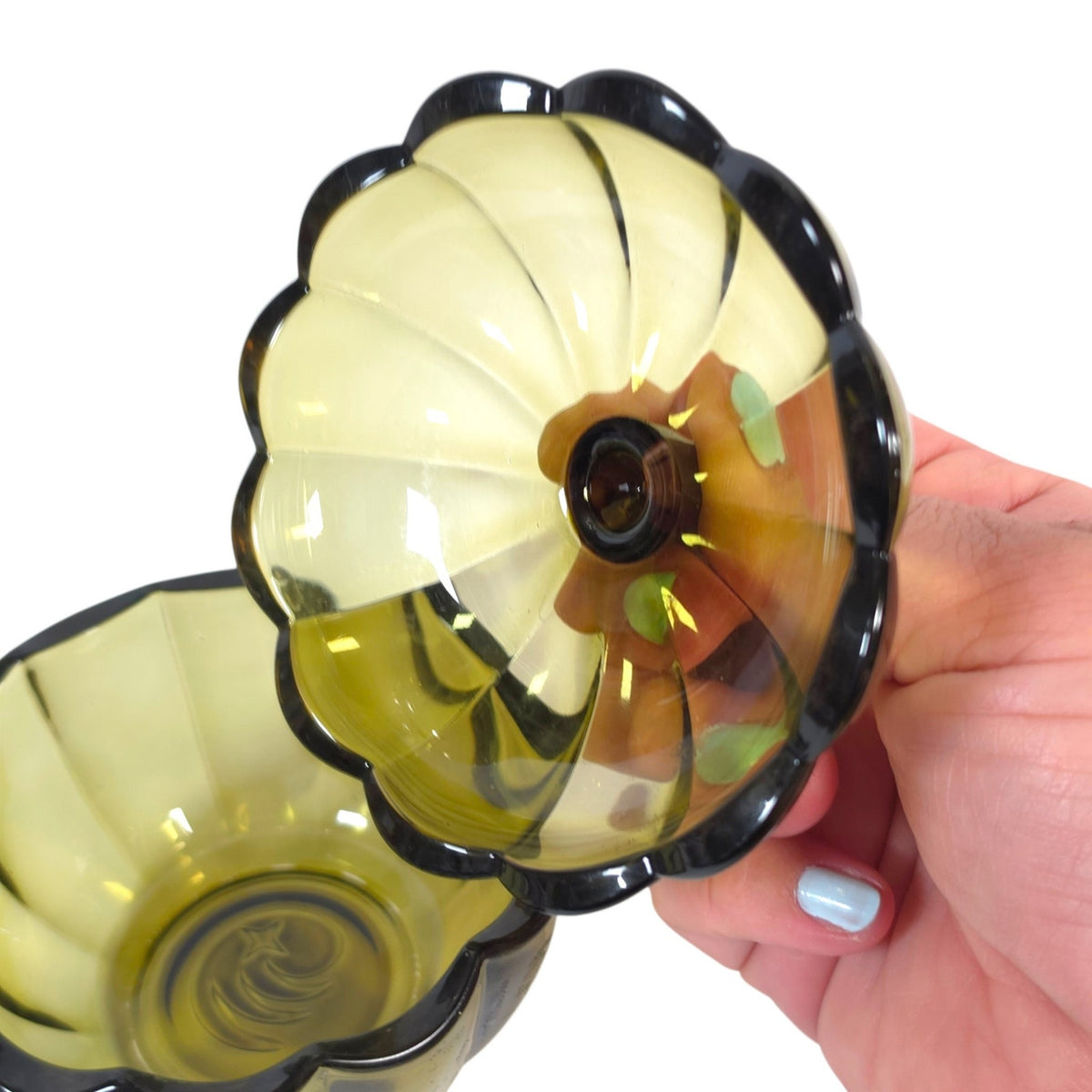 Olive Green Glass Pumpkin Jar with Lid Decorative Fall Trinket Container